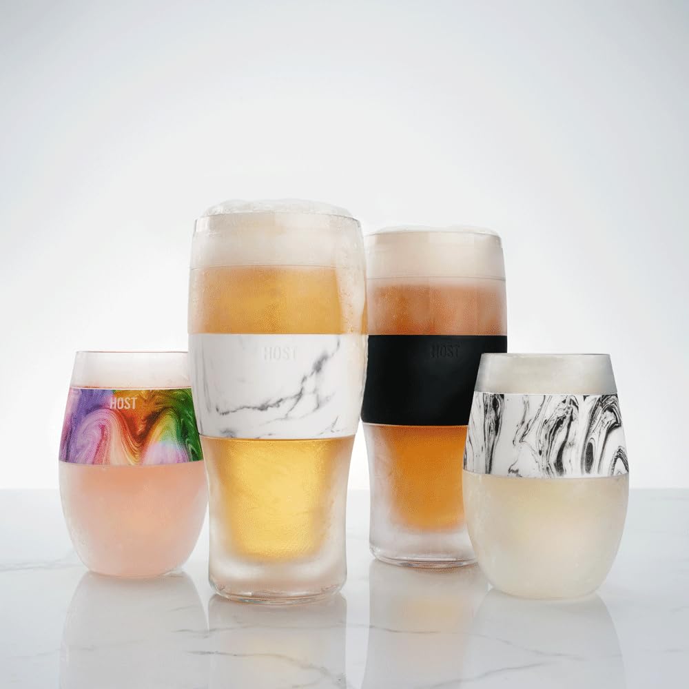 Host Freeze Beer Glasses, Freezable Beer Gifts for Men, Double Wall Insulated Pint Set, Tumbler for Cold Drinks, 16, Set of 2, Gray