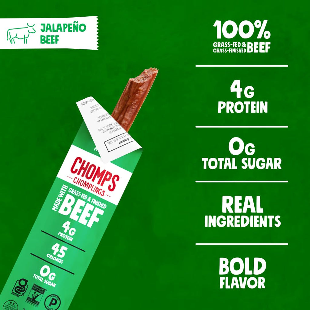 Chomps Original Beef Chomplings, Grass-Fed & Finished, 24ct, Protein Snack