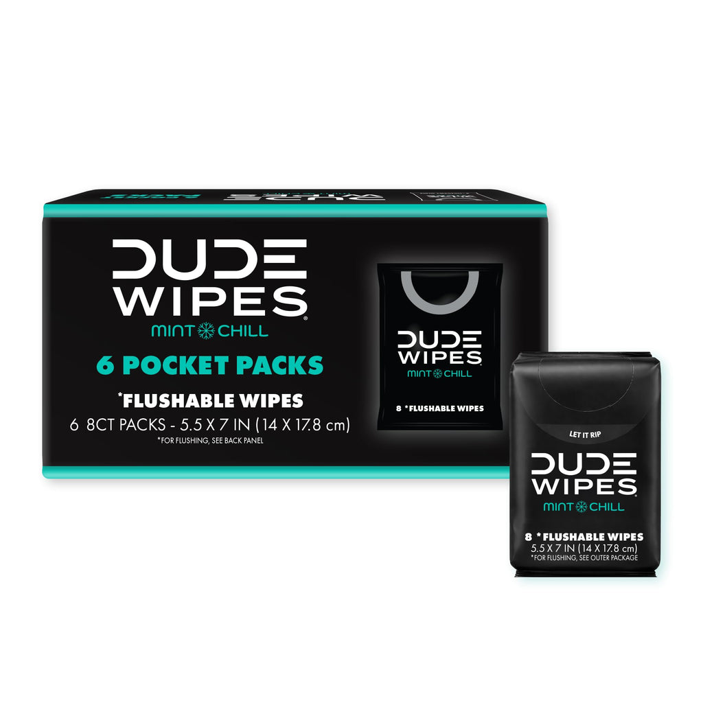 DUDE Wipes Unscented Pocket Packs, Adult Flushable Travel Wipes, 48 Count