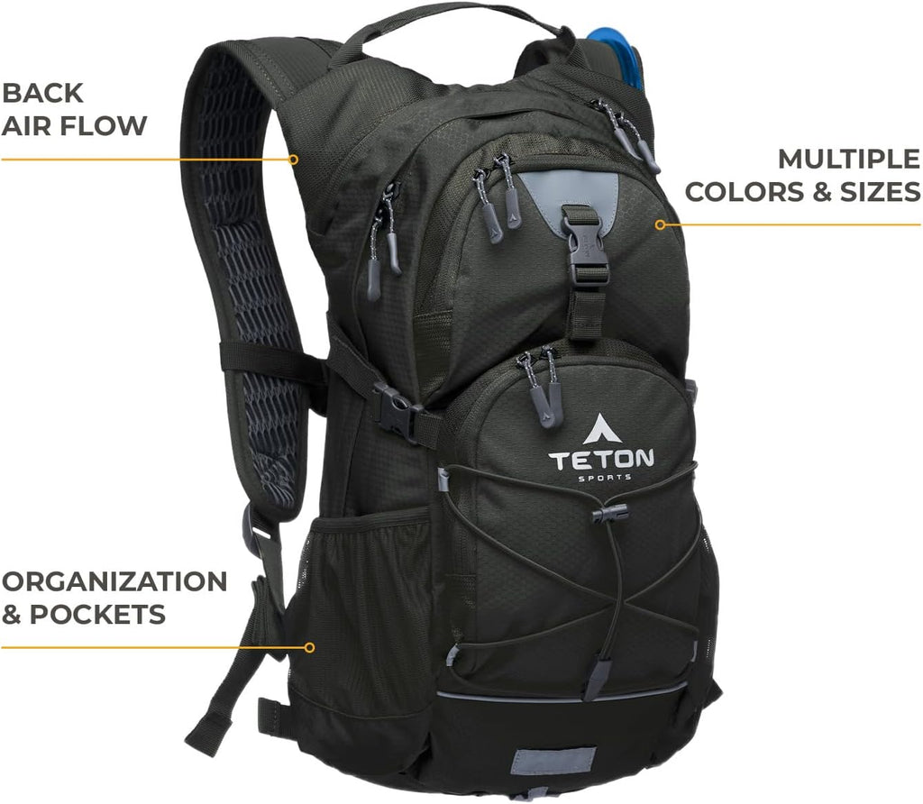 Teton Oasis/Trailrunner Hydration Backpack – Lightweight Water Pack with 2L/3L Bladder for Hiking, Running, Cycling, Biking 18L/22L Sizes – Sewn-in Rain Cover – Fits Men and Women