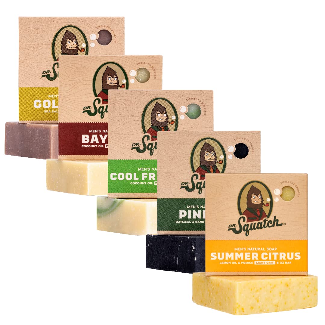 Dr. Squatch Natural Men’s Bar Soap, Body Soap Bar (5oz, 5-Pack)