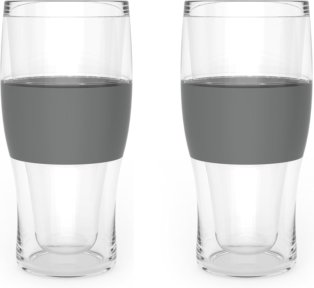 Host Freeze Beer Glasses, Freezable Beer Gifts for Men, Double Wall Insulated Pint Set, Tumbler for Cold Drinks, 16, Set of 2, Gray