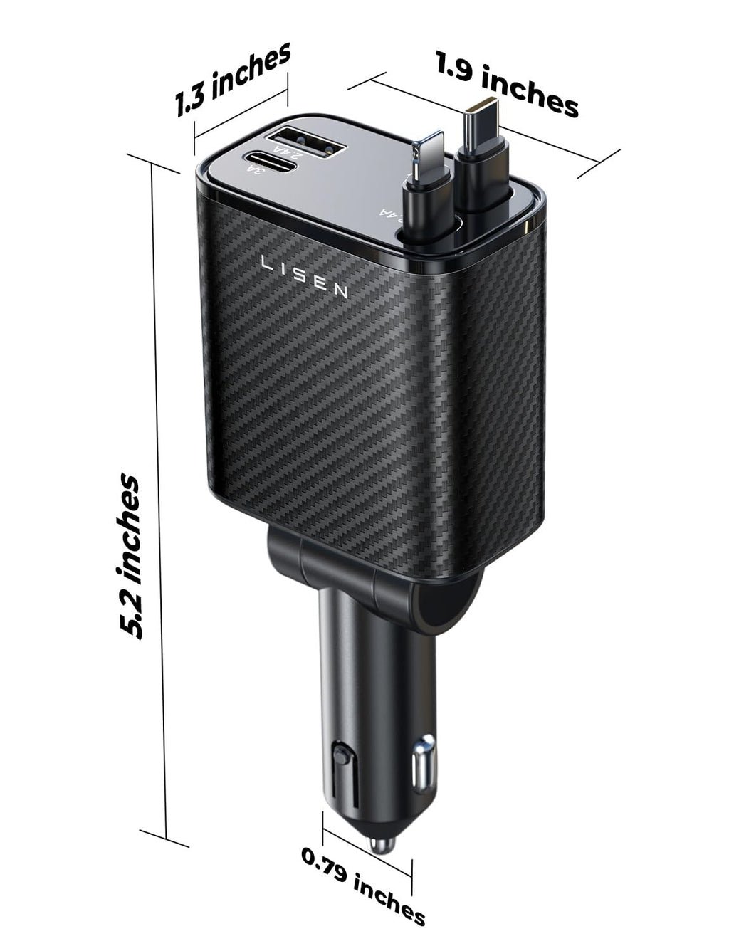 LISEN Retractable Car Charger, 84W Car Charger USB C Fast Charge, 4 in 1