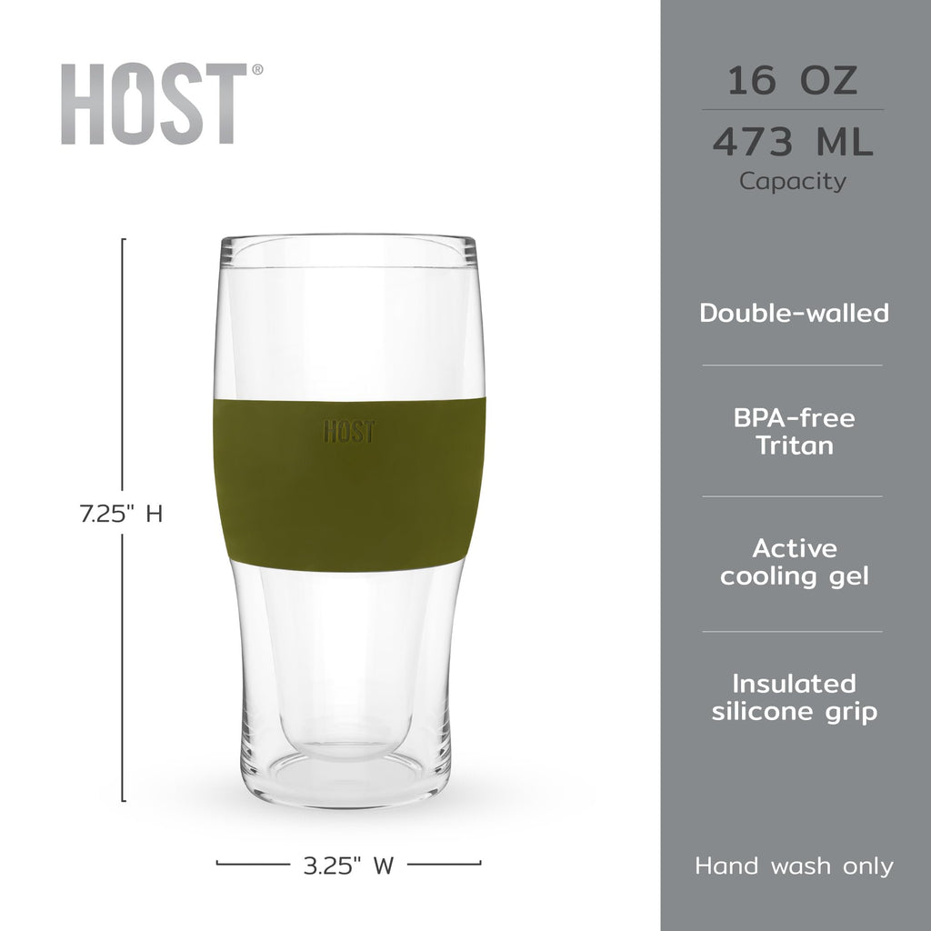 Host Freeze Beer Glasses, Freezable Beer Gifts for Men, Double Wall Insulated Pint Set, Tumbler for Cold Drinks, 16, Set of 2, Gray