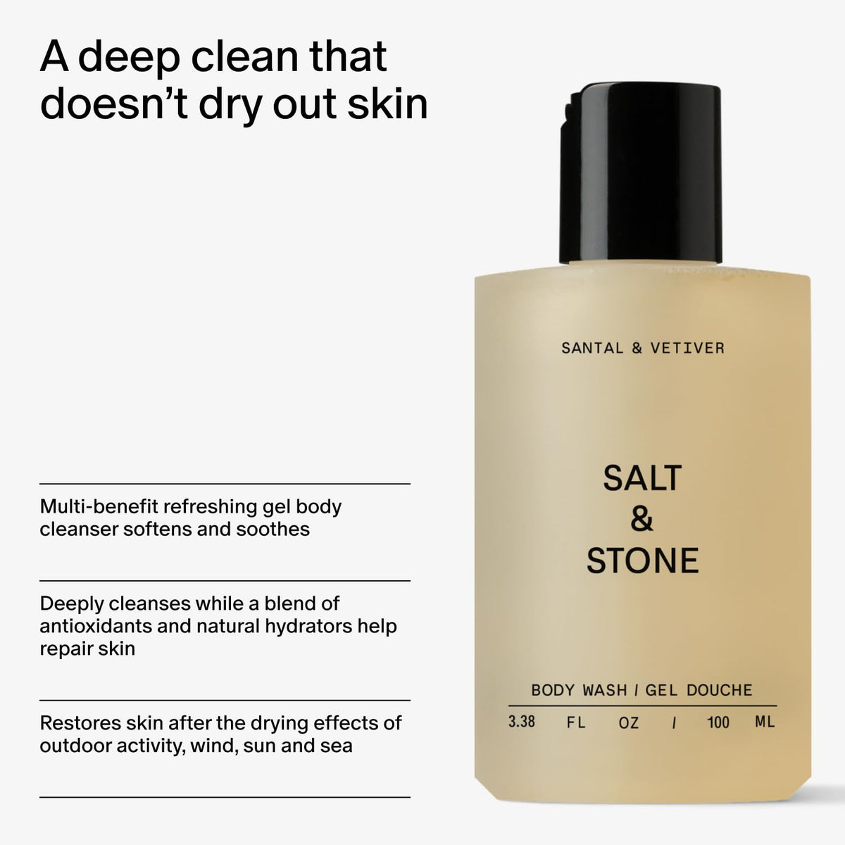 Salt & Stone Body Wash for Women & Men, Bergamot & Hinoki 15.2 fl oz