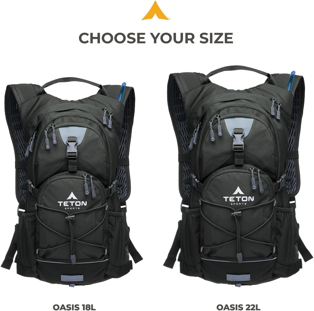 Teton Oasis/Trailrunner Hydration Backpack – Lightweight Water Pack with 2L/3L Bladder for Hiking, Running, Cycling, Biking 18L/22L Sizes – Sewn-in Rain Cover – Fits Men and Women