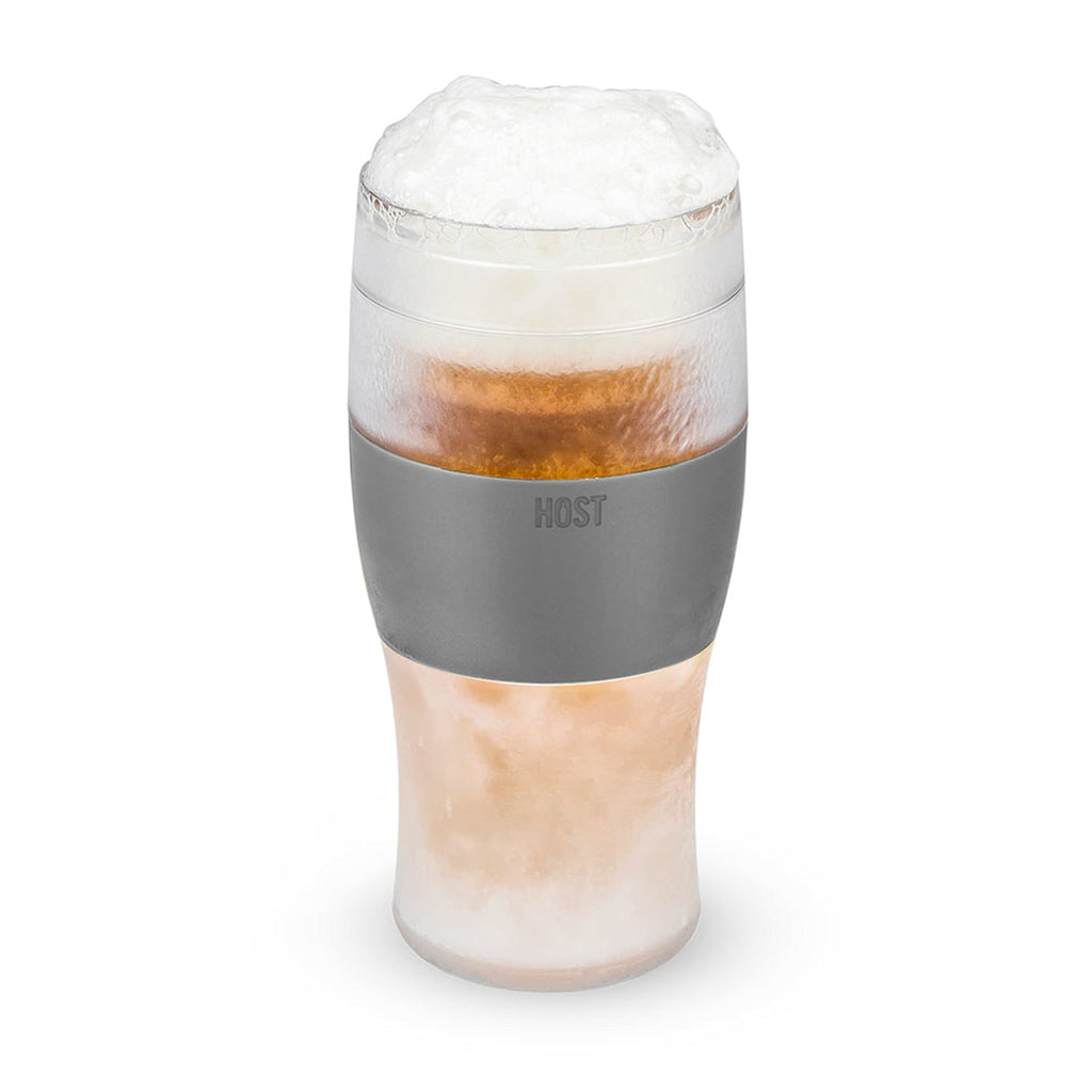Host Freeze Beer Glasses, Freezable Beer Gifts for Men, Double Wall Insulated Pint Set, Tumbler for Cold Drinks, 16, Set of 2, Gray