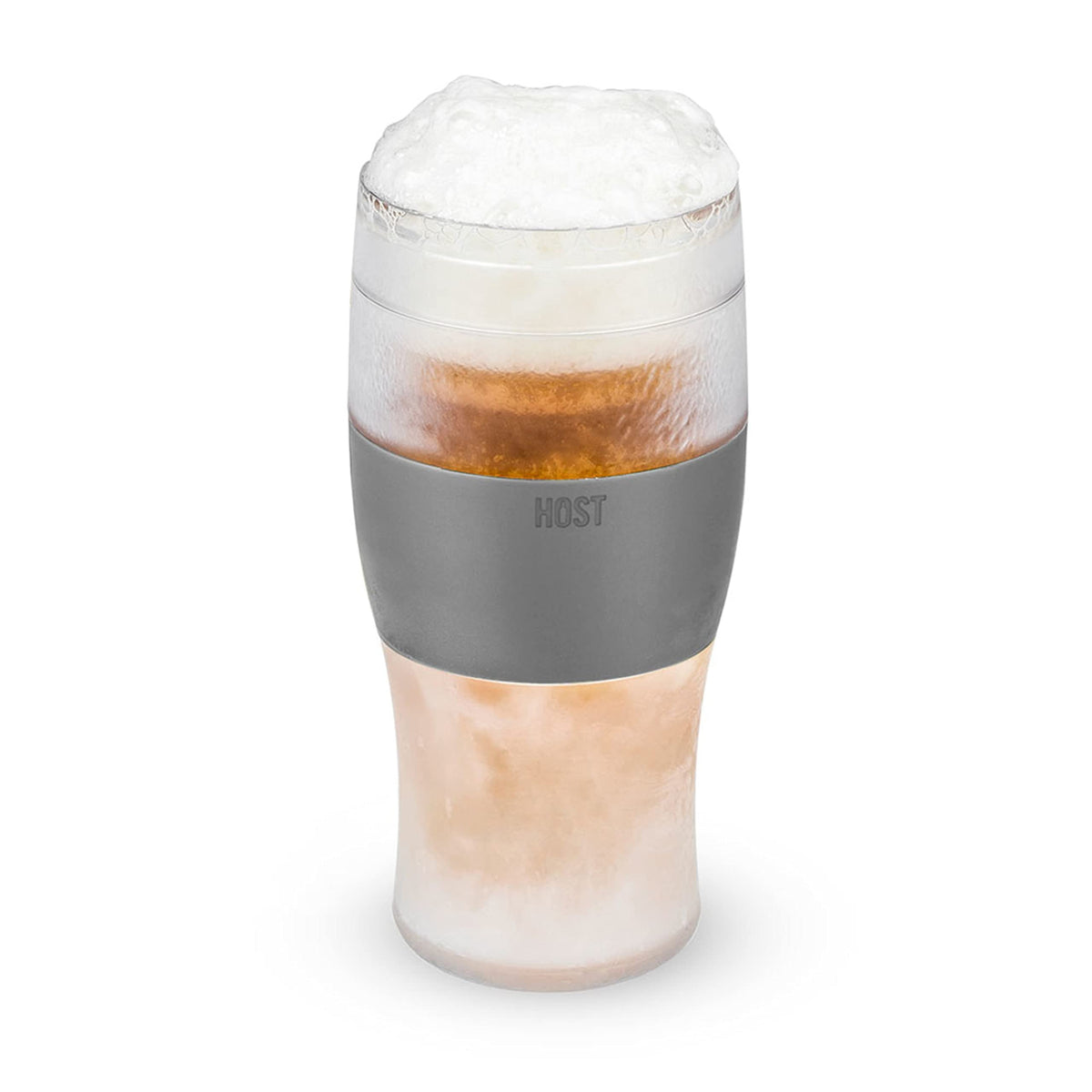 Host Freeze Beer Glasses, Freezable Beer Gifts for Men, Double Wall Insulated Pint Set, Tumbler for Cold Drinks, 16, Set of 2, Gray