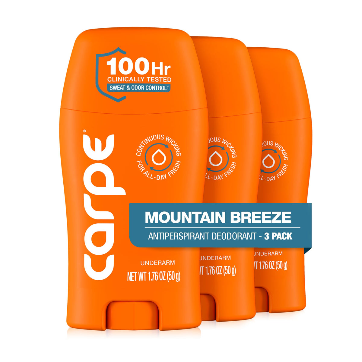 Carpe 100-Hour Deodorant Antiperspirant for Men, Clean Sport - 2 Pack