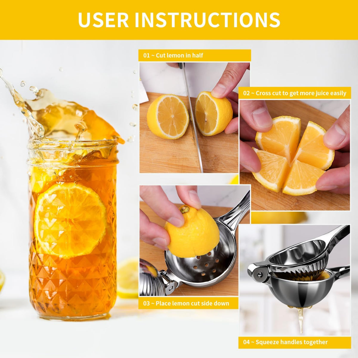 Rekix Lemon Squeezer, 8.7" Heavy Duty Manual Citrus Juicer for Limes