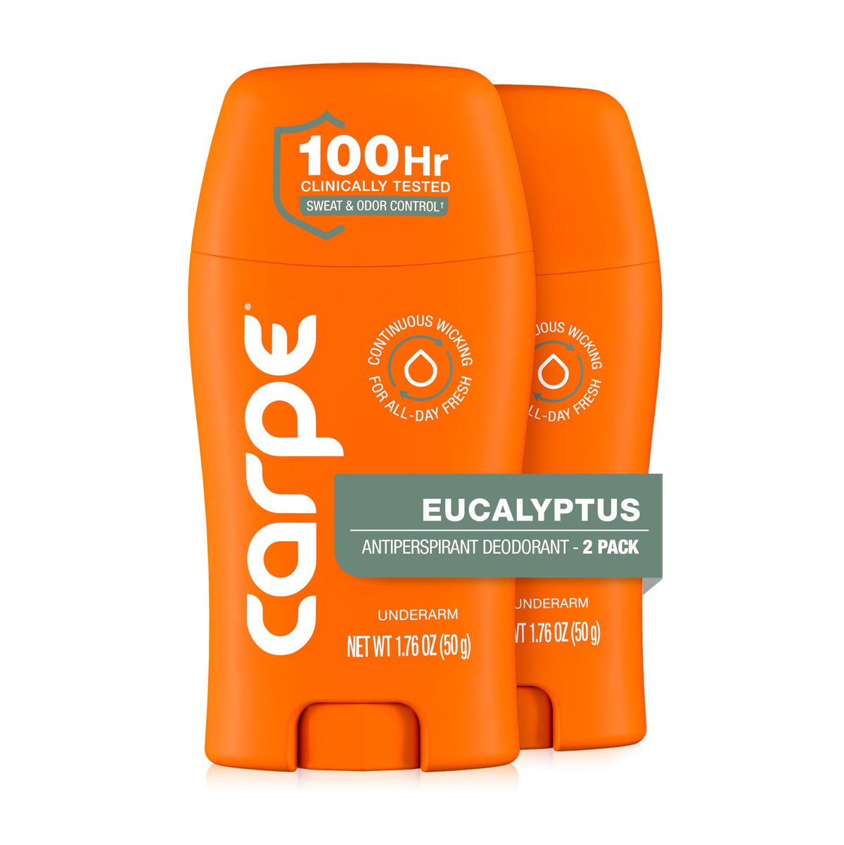 Carpe 100-Hour Deodorant Antiperspirant for Men, Clean Sport - 2 Pack
