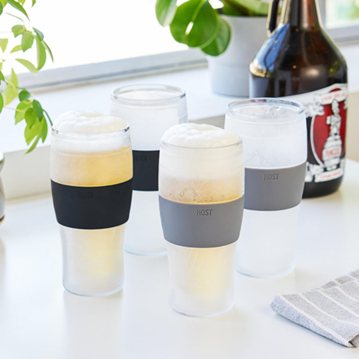 Host Freeze Beer Glasses, Freezable Beer Gifts for Men, Double Wall Insulated Pint Set, Tumbler for Cold Drinks, 16, Set of 2, Gray