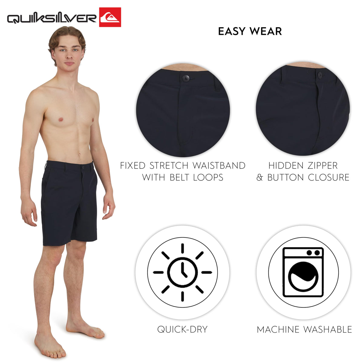 Quiksilver Men's Regular Fit Fixed Waist Water Friendly Active Hybrid Shorts