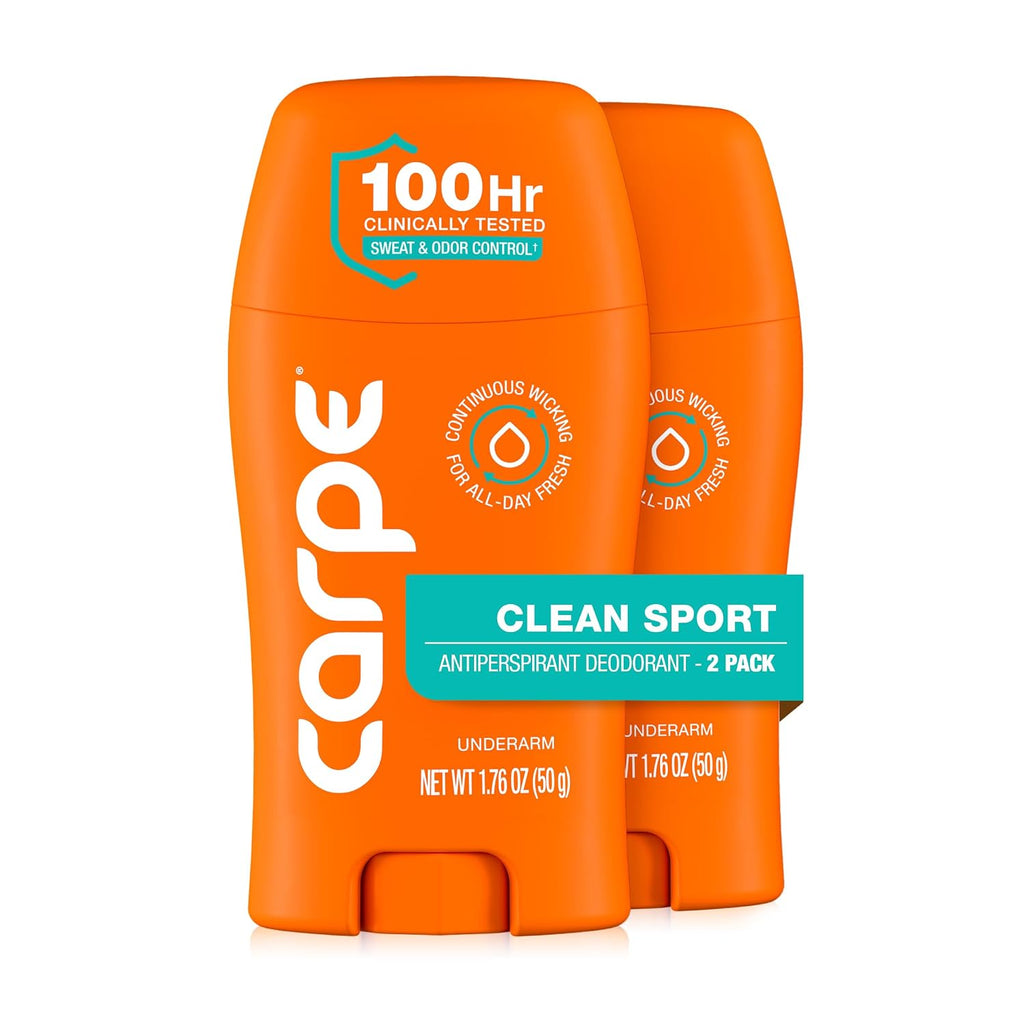 Carpe 100-Hour Deodorant Antiperspirant for Men, Clean Sport - 2 Pack