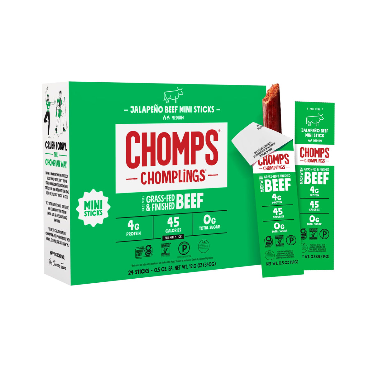 Chomps Original Beef Chomplings, Grass-Fed & Finished, 24ct, Protein Snack