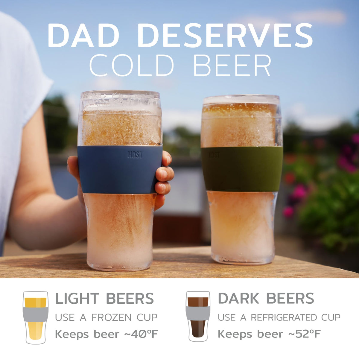 Host Freeze Beer Glasses, Freezable Beer Gifts for Men, Double Wall Insulated Pint Set, Tumbler for Cold Drinks, 16, Set of 2, Gray