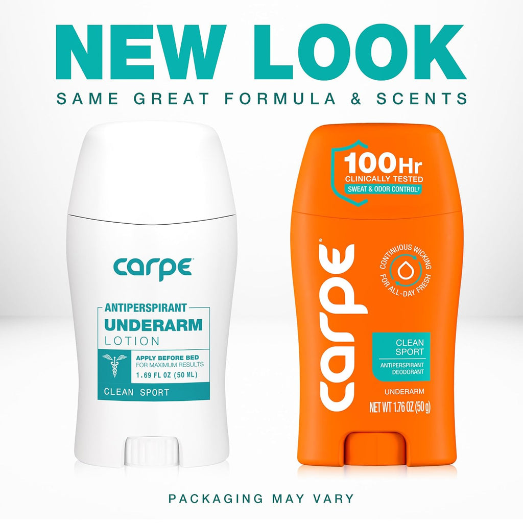 Carpe 100-Hour Deodorant Antiperspirant for Men, Clean Sport - 2 Pack