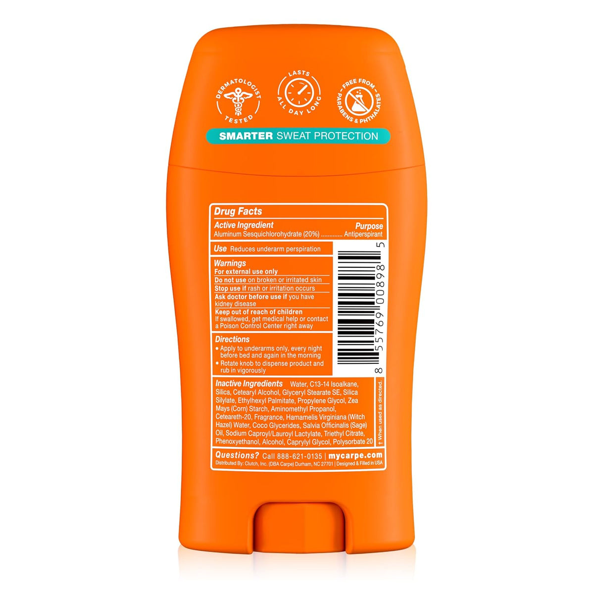 Carpe 100-Hour Deodorant Antiperspirant for Men, Clean Sport - 2 Pack