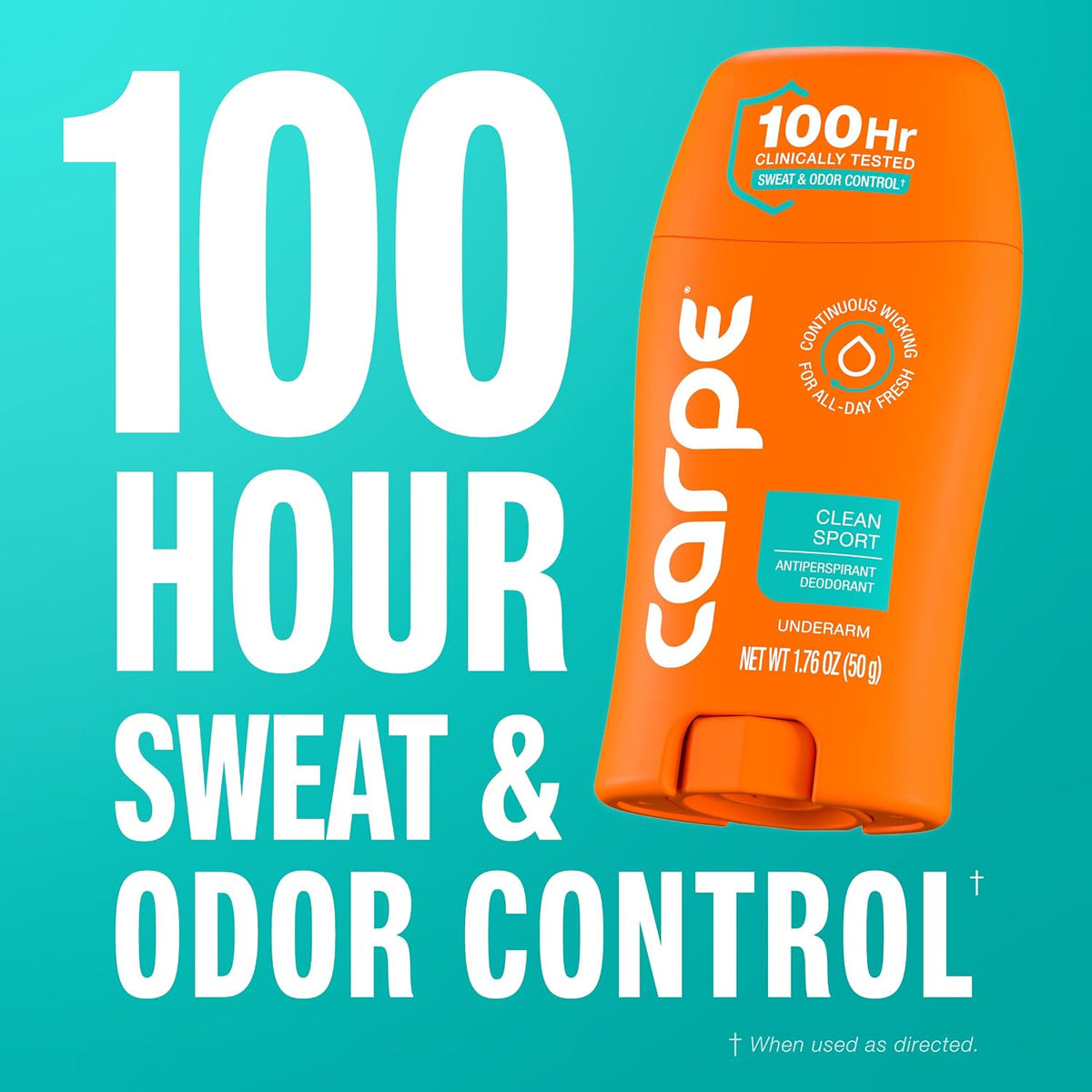 Carpe 100-Hour Deodorant Antiperspirant for Men, Clean Sport - 2 Pack