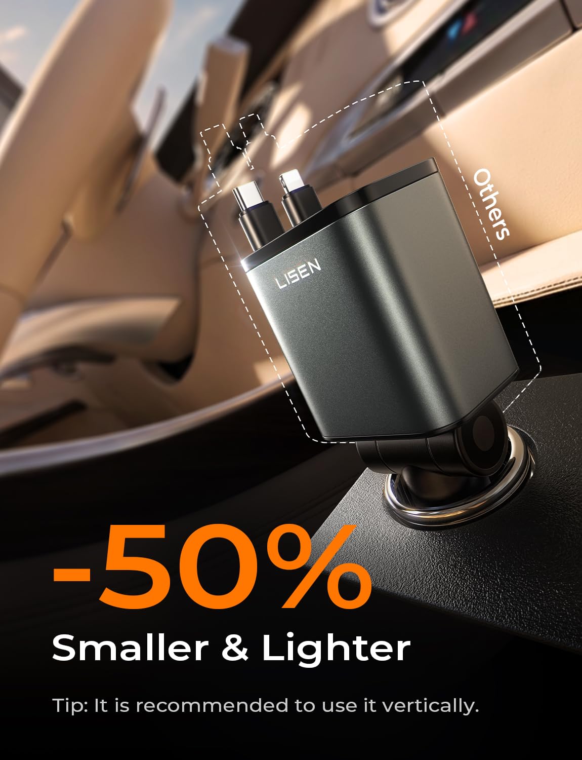 LISEN Retractable Car Charger, 84W Car Charger USB C Fast Charge, 4 in 1
