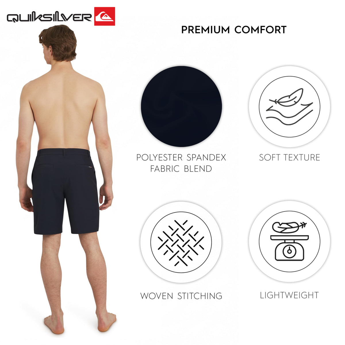Quiksilver Men's Regular Fit Fixed Waist Water Friendly Active Hybrid Shorts