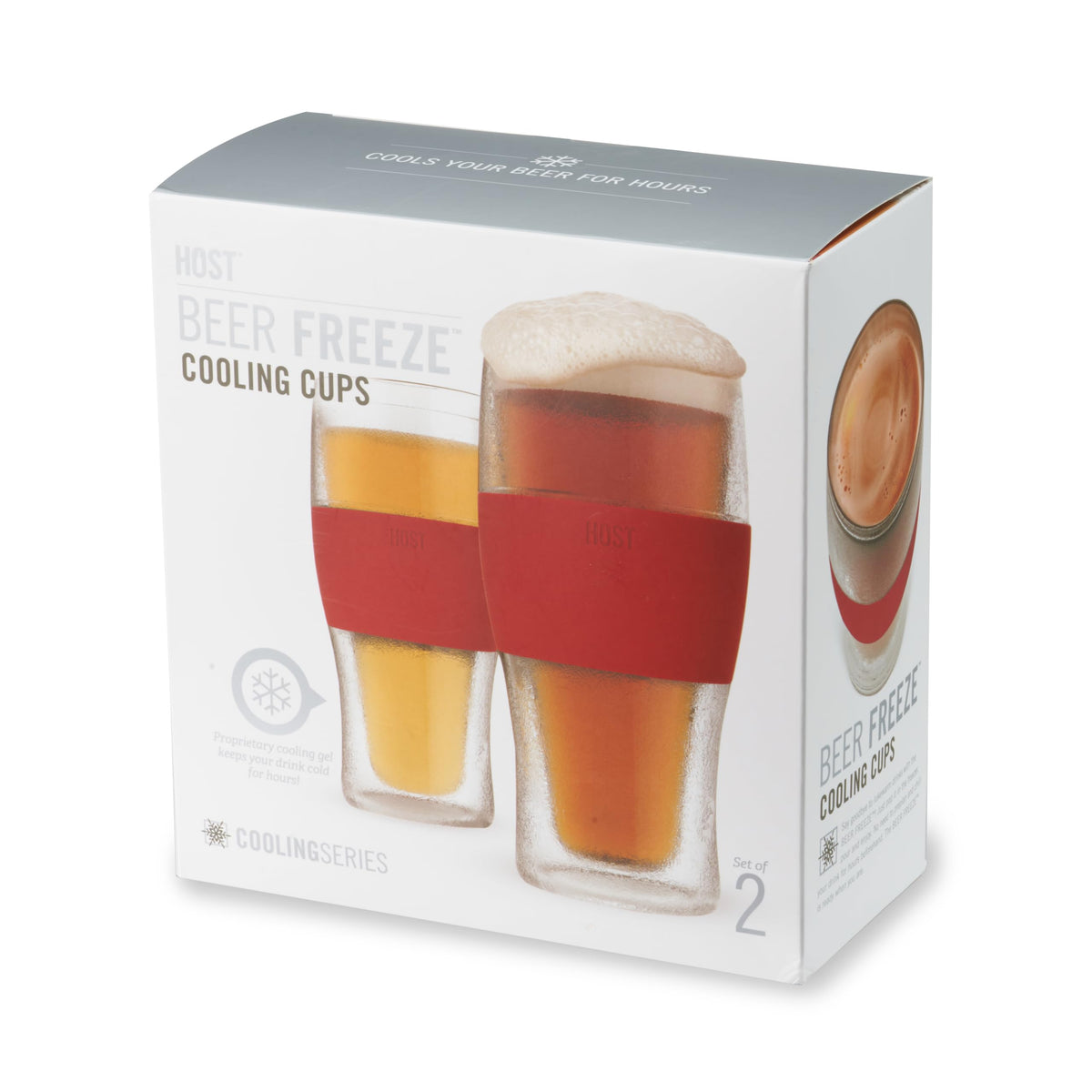 Host Freeze Beer Glasses, Freezable Beer Gifts for Men, Double Wall Insulated Pint Set, Tumbler for Cold Drinks, 16, Set of 2, Gray