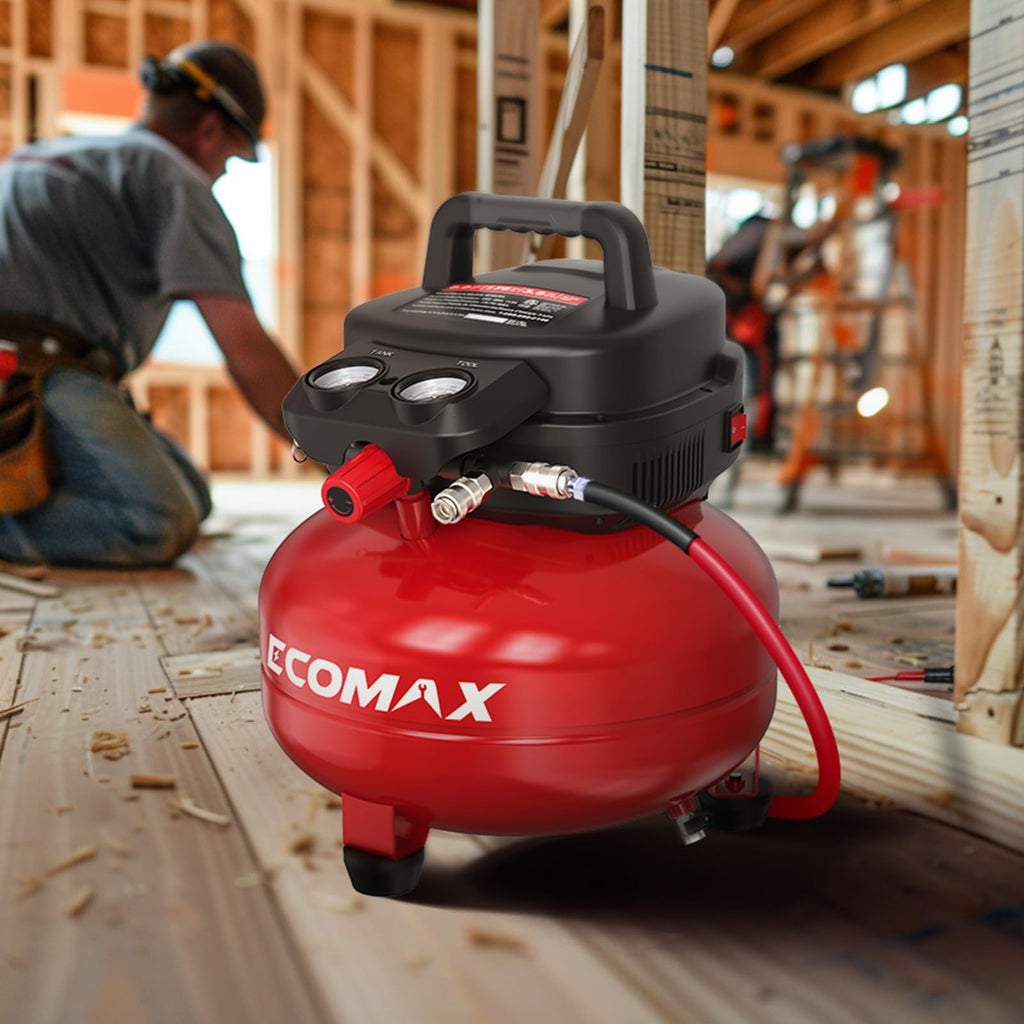 ECOMAX Air Compressor 6 Gallon 150 PSI Pancake Portable Oil-free Tank with 10 PCS Accessories Kit