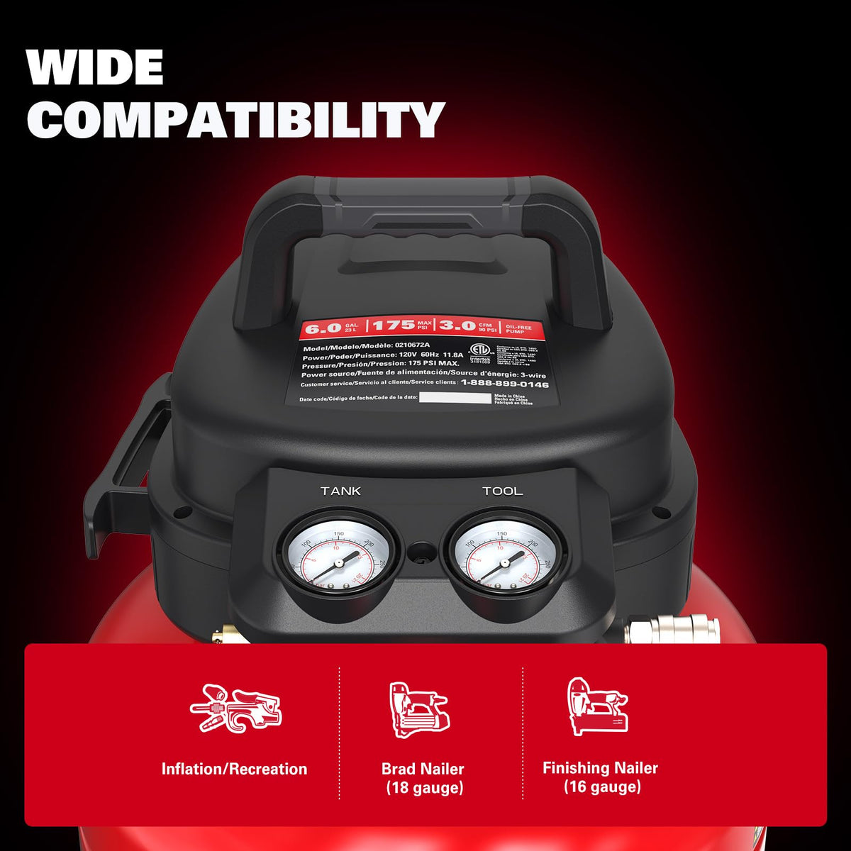 ECOMAX Air Compressor 6 Gallon 150 PSI Pancake Portable Oil-free Tank with 10 PCS Accessories Kit