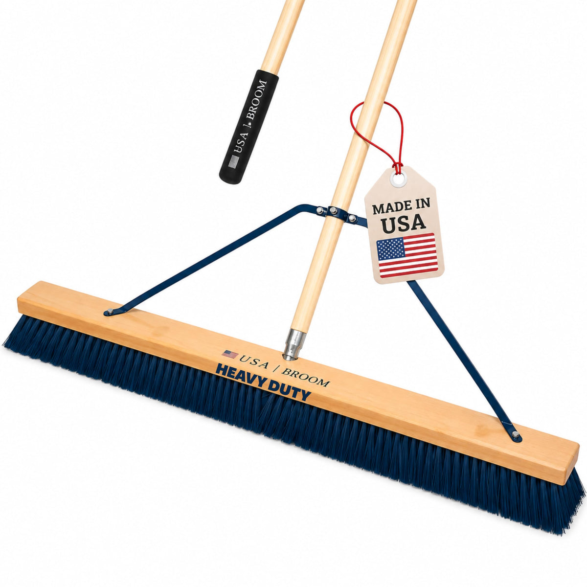 36" Everyday Sweep Indoor/Outdoor Push Broom with 60" Handle. Ideal for Garages & Shops. Durable American Made Steel Brackets-All Stainless Steel Hardware. No Plastic. 100% USA Made