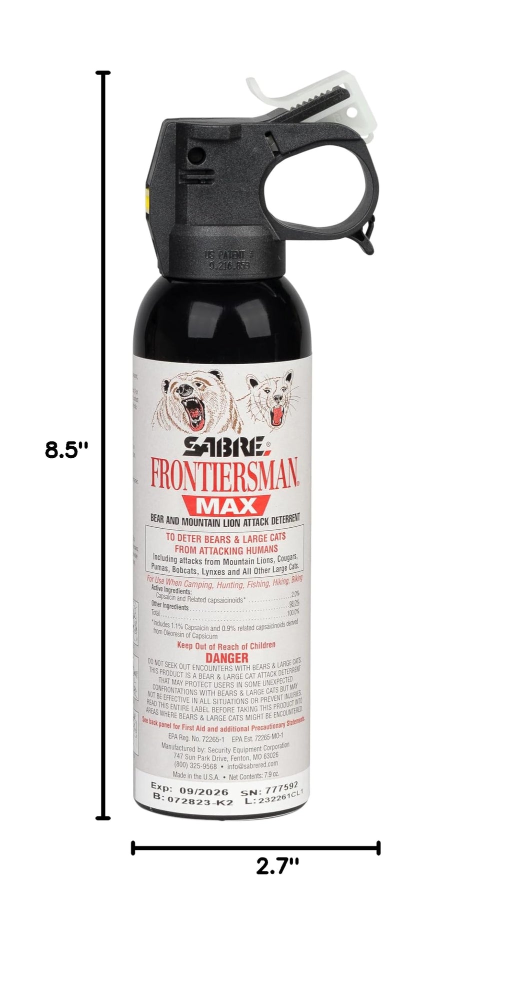 SABRE Frontiersman MAX Bear Spray, EPA Registered for 9 Animal Species