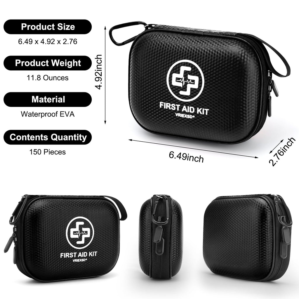 Mini First Aid Kit - 150 Piece Small Waterproof EVA Hard Shell Case