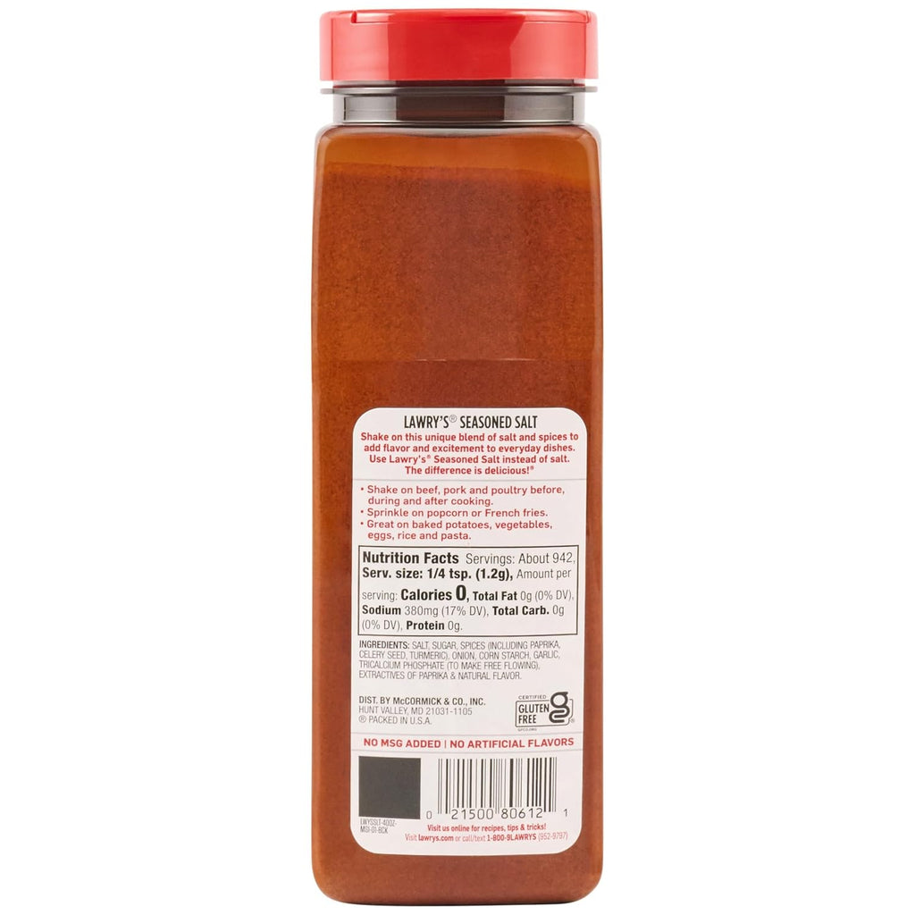 Lawry’s Seasoned Salt, No MSG Added, Kosher Certified, Staple, Versatile, All-Purpose Seasoning to Shake on Beef, Pork, or Poultry, 16 oz