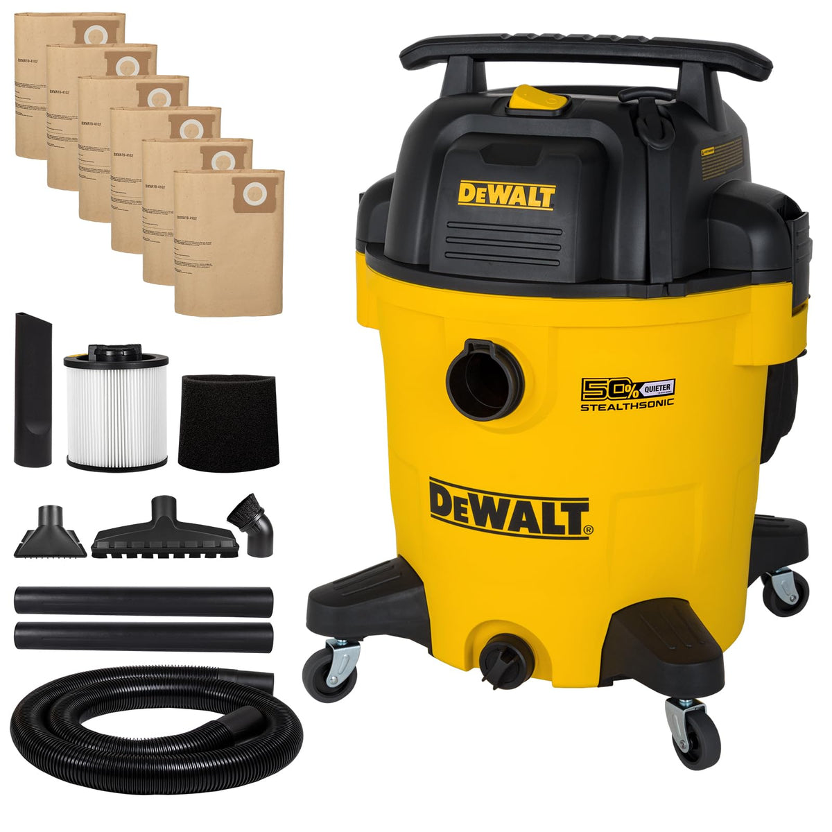 DEWALT STEALTHSONIC Wet Dry Shop Vac 6 Gallon 5 HP, DXV06P-QT