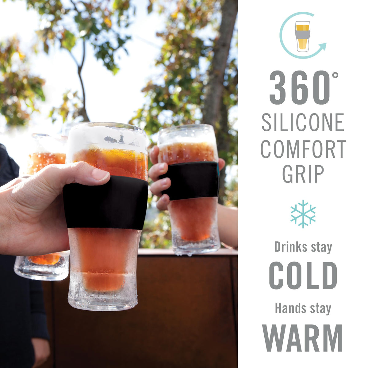 Host Freeze Beer Glasses, Freezable Beer Gifts for Men, Double Wall Insulated Pint Set, Tumbler for Cold Drinks, 16, Set of 2, Gray