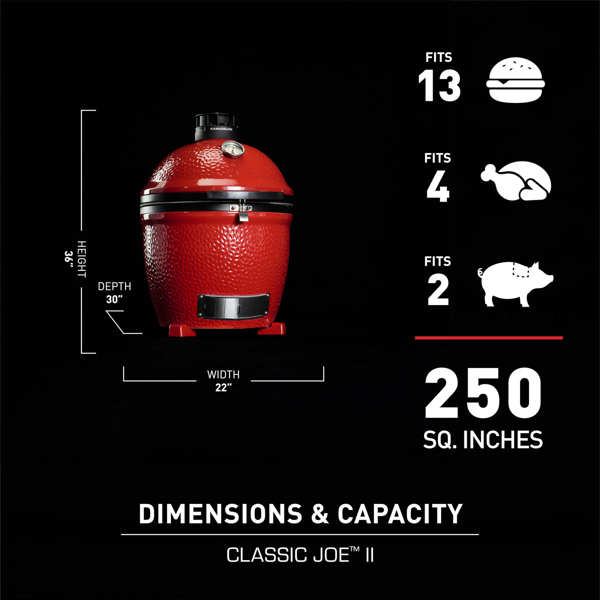Kamado Joe® Classic Joe™ I Premium 18-inch Ceramic Charcoal Grill and Smoker in Red with Cart, Side Shelves, Grill Gripper, and Ash Tool. 250 Cooking Square Inches, 2 Tier Cooking System, Model KJ23RH