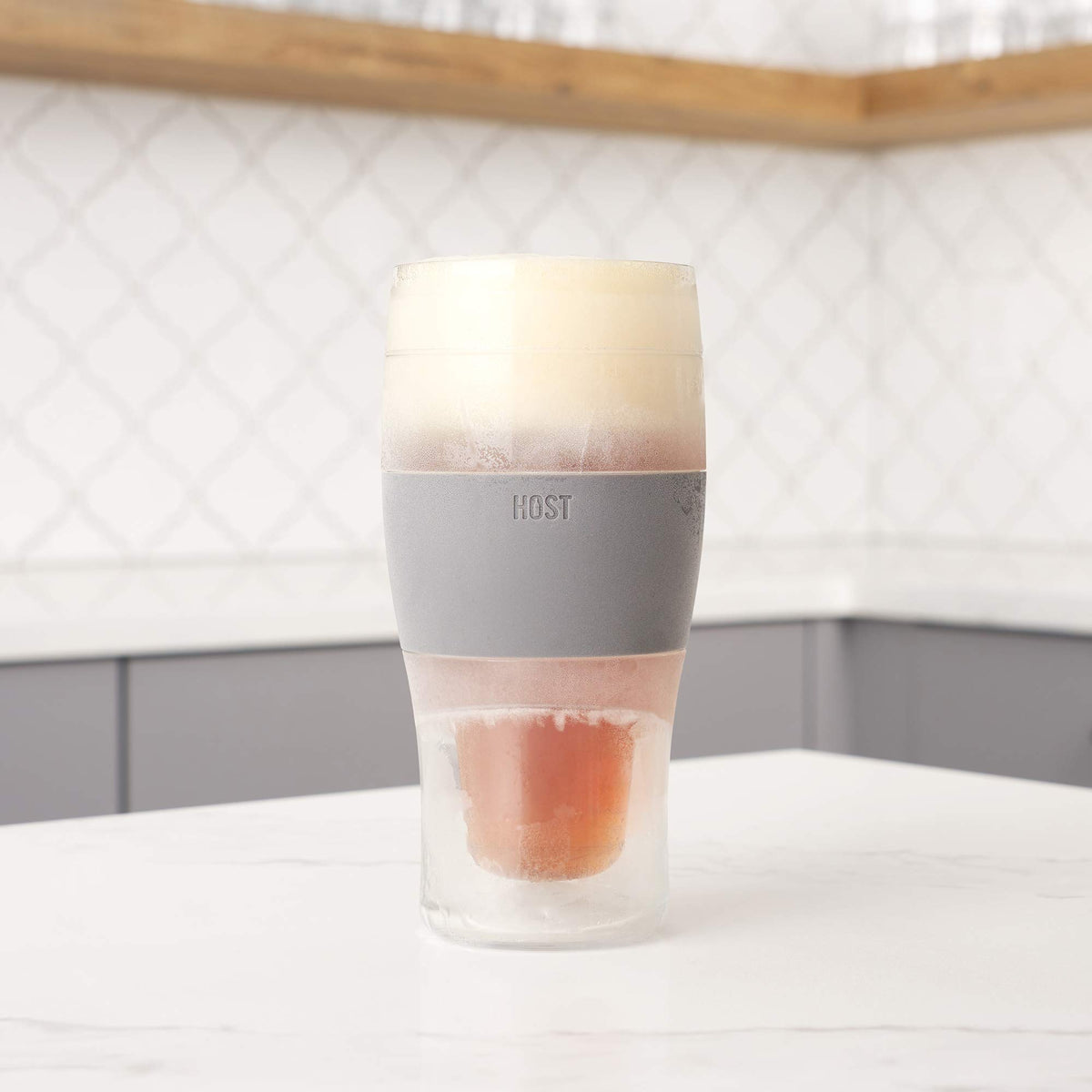 Host Freeze Beer Glasses, Freezable Beer Gifts for Men, Double Wall Insulated Pint Set, Tumbler for Cold Drinks, 16, Set of 2, Gray