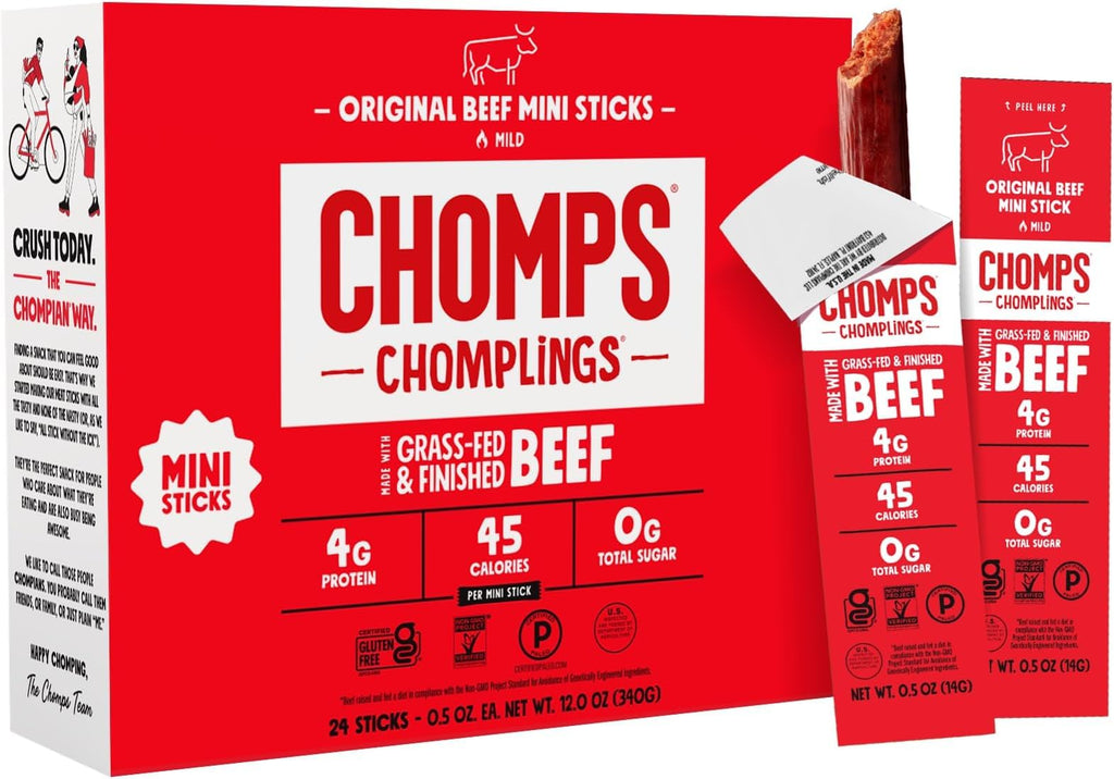 Chomps Original Beef Chomplings, Grass-Fed & Finished, 24ct, Protein Snack