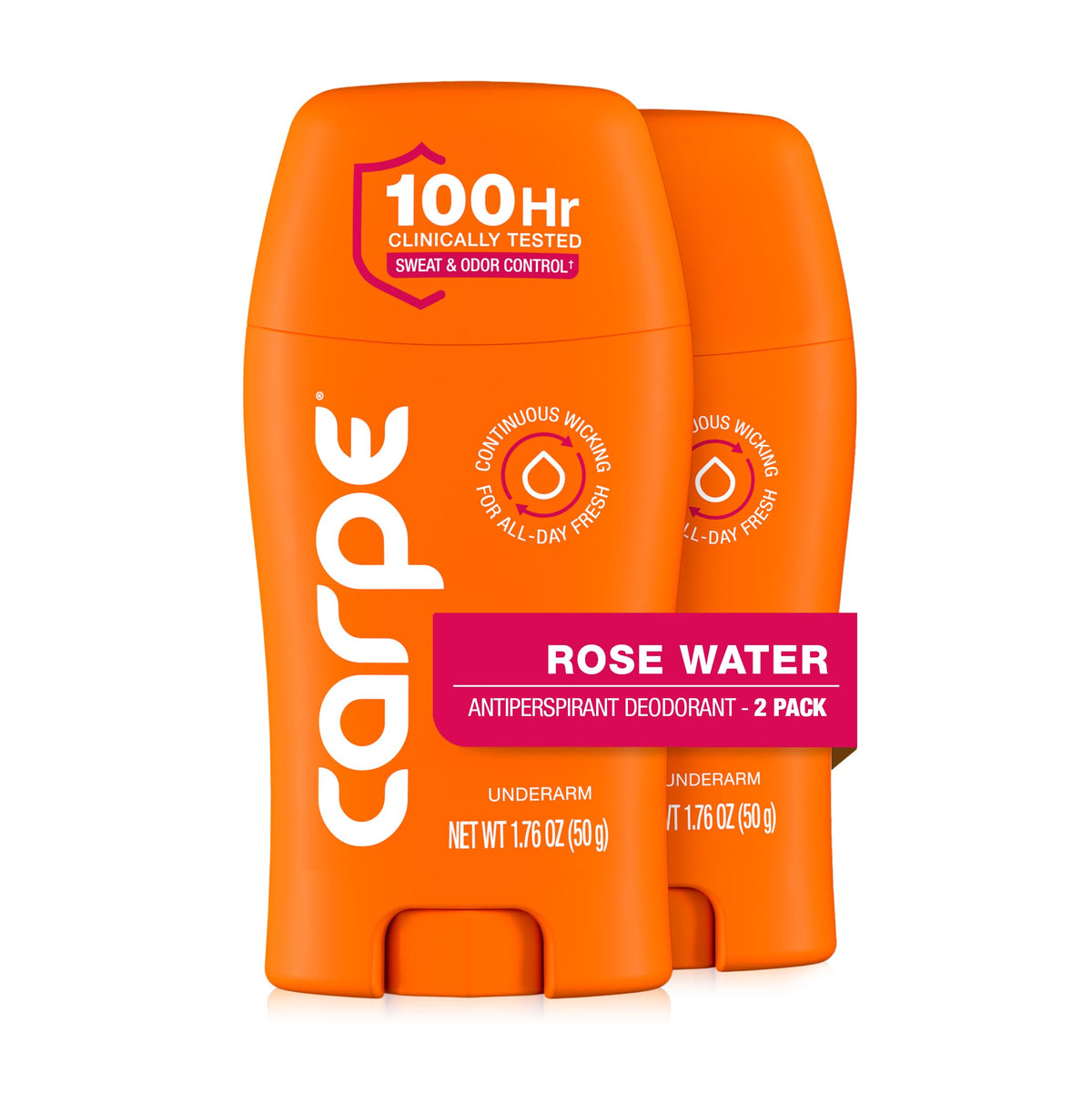 Carpe 100-Hour Deodorant Antiperspirant for Men, Clean Sport - 2 Pack