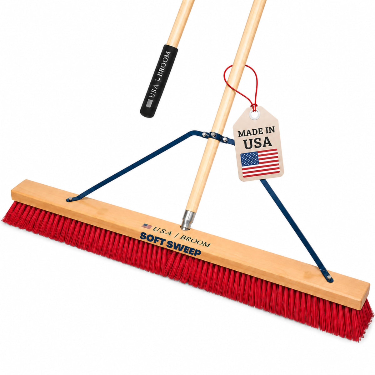 36" Everyday Sweep Indoor/Outdoor Push Broom with 60" Handle. Ideal for Garages & Shops. Durable American Made Steel Brackets-All Stainless Steel Hardware. No Plastic. 100% USA Made