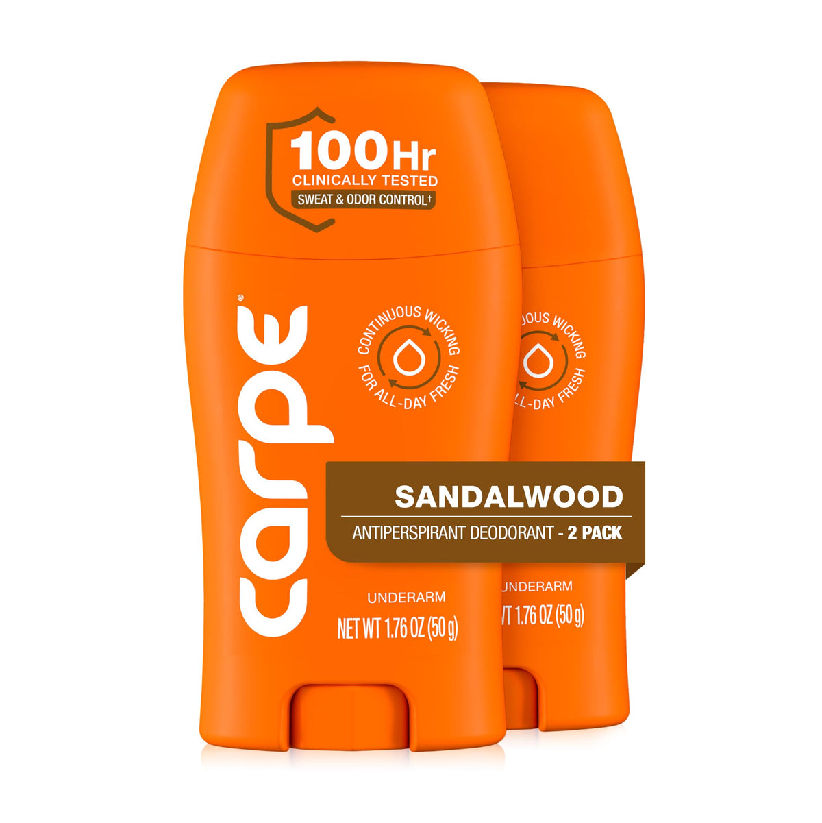 Carpe 100-Hour Deodorant Antiperspirant for Men, Clean Sport - 2 Pack