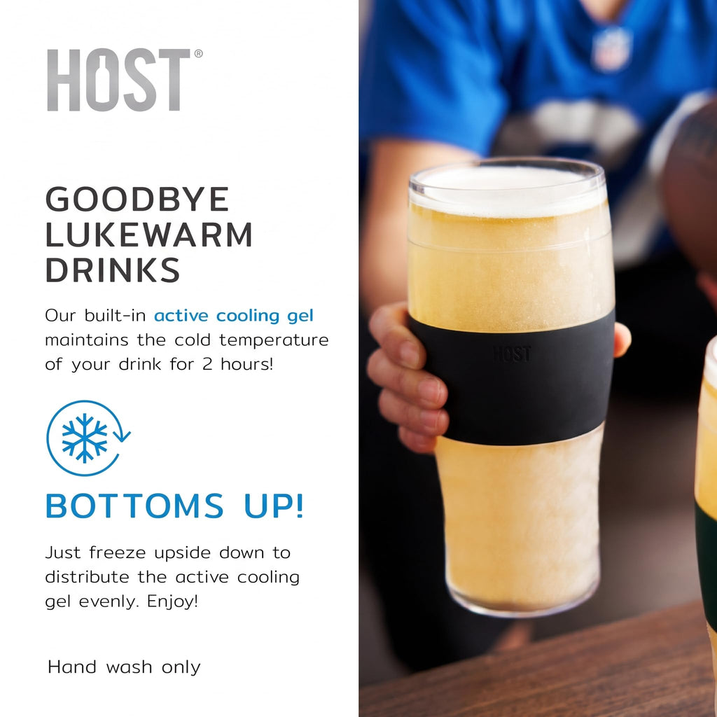 Host Freeze Beer Glasses, Freezable Beer Gifts for Men, Double Wall Insulated Pint Set, Tumbler for Cold Drinks, 16, Set of 2, Gray