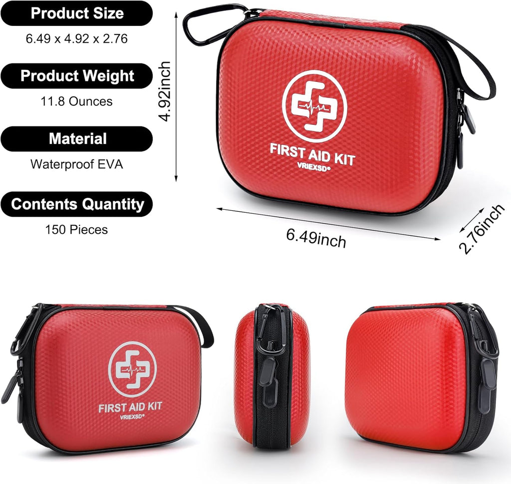 Mini First Aid Kit - 150 Piece Small Waterproof EVA Hard Shell Case