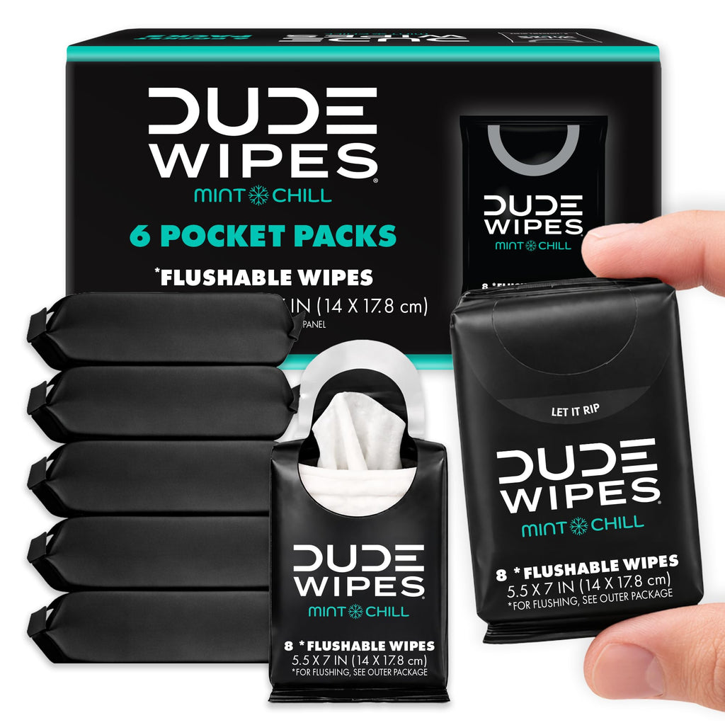 DUDE Wipes Unscented Pocket Packs, Adult Flushable Travel Wipes, 48 Count