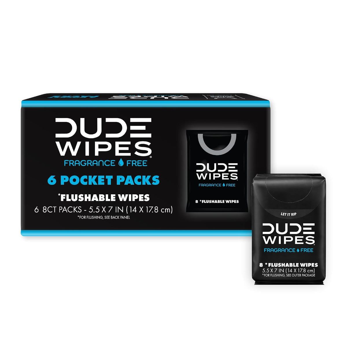 DUDE Wipes Unscented Pocket Packs, Adult Flushable Travel Wipes, 48 Count