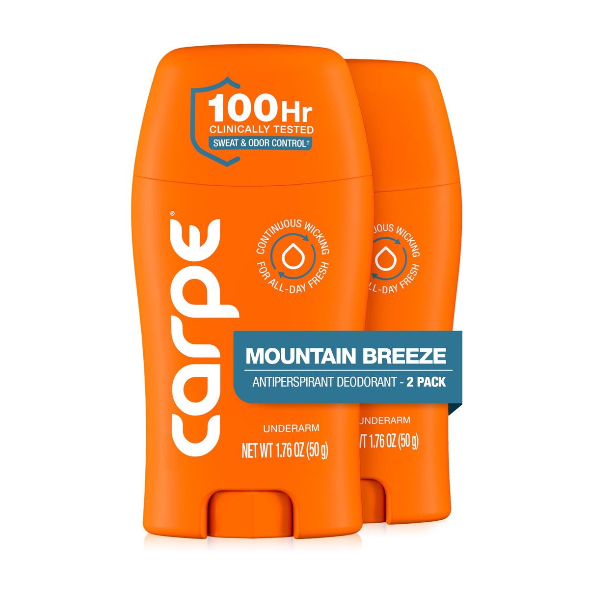 Carpe 100-Hour Deodorant Antiperspirant for Men, Clean Sport - 2 Pack
