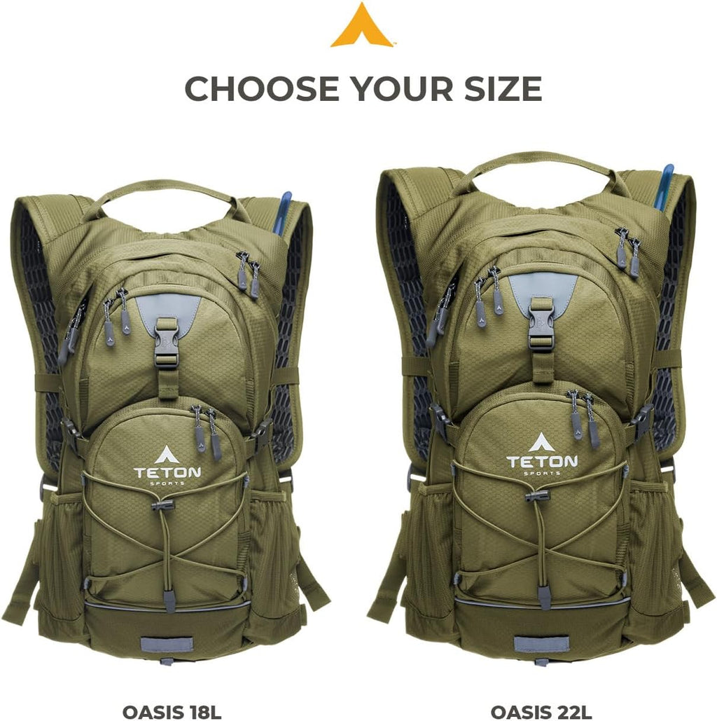 Teton Oasis/Trailrunner Hydration Backpack – Lightweight Water Pack with 2L/3L Bladder for Hiking, Running, Cycling, Biking 18L/22L Sizes – Sewn-in Rain Cover – Fits Men and Women