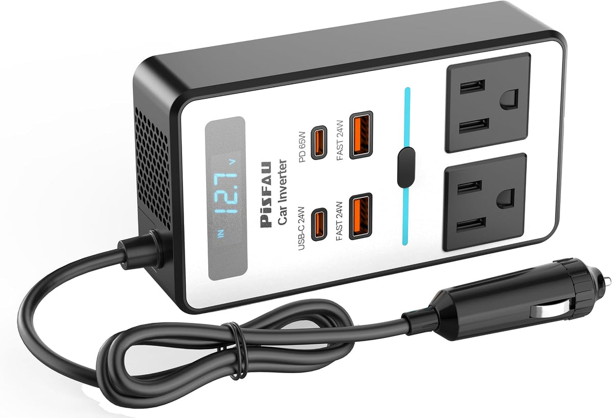 PiSFAU 200W Car Power Inverter - DC 12V to 110V AC Car Plug Adapter Outlet