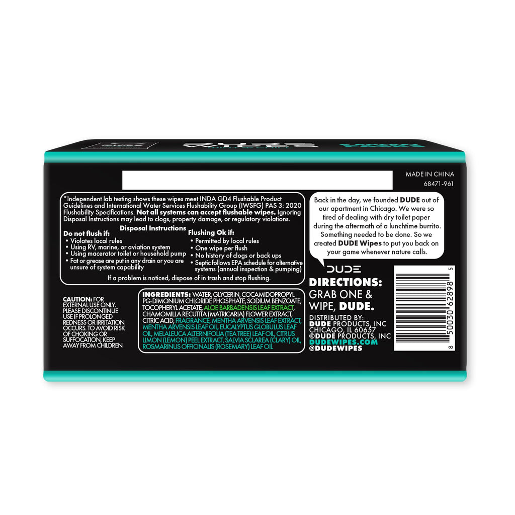 DUDE Wipes Unscented Pocket Packs, Adult Flushable Travel Wipes, 48 Count