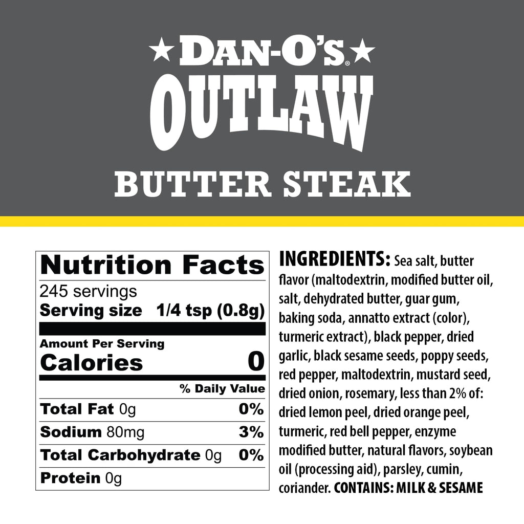 Dan-O’s Outlaw Butter Dust Seasoning – 6.9 oz – Buttery All Purpose Seasoning for Chicken, Vegetables & Popcorn – Sugar Free, Zero Calorie Dry Spice Blend