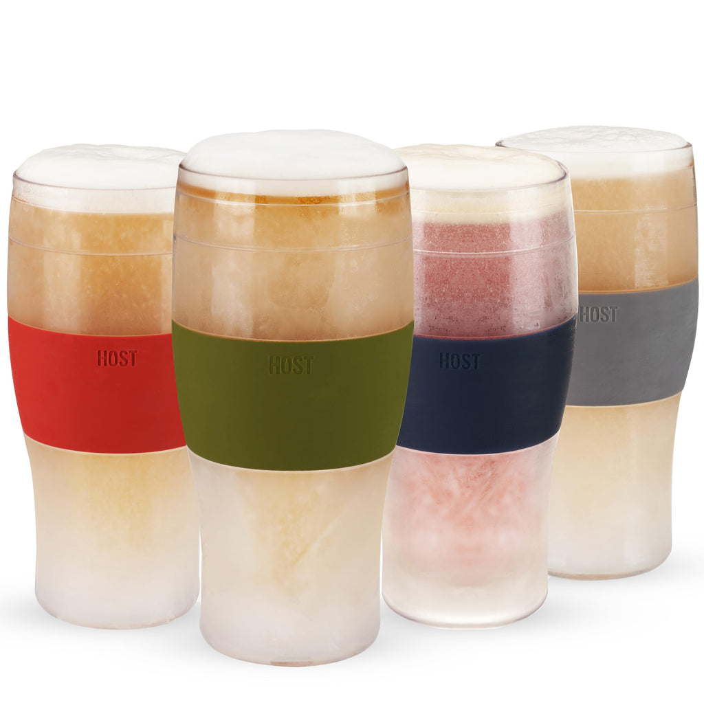 Host Freeze Beer Glasses, Freezable Beer Gifts for Men, Double Wall Insulated Pint Set, Tumbler for Cold Drinks, 16, Set of 2, Gray